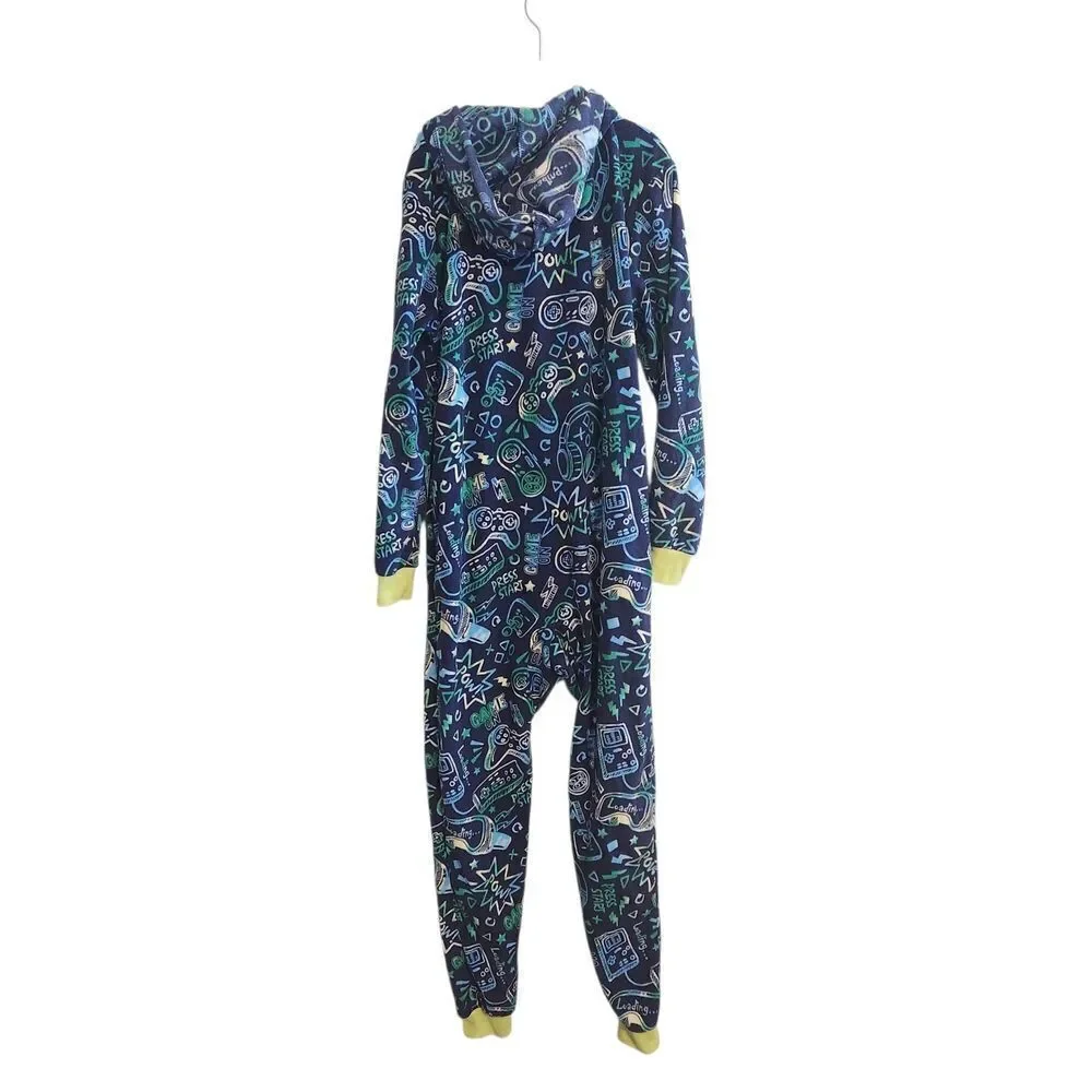 Cat & Jack Boys' Gamer 'Game On' One Piece Hooded Pajama Fleece Sleeper Med 8/10